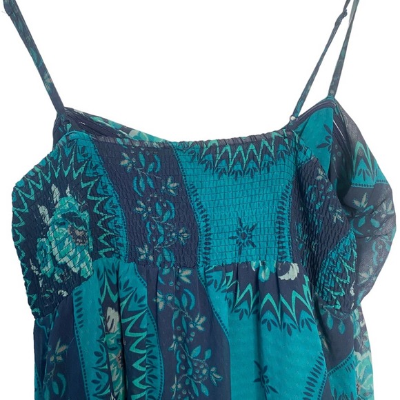 Free People Size L Eternal Spring Babydoll Boho Mini Dress Blue Floral - Picture 7 of 15